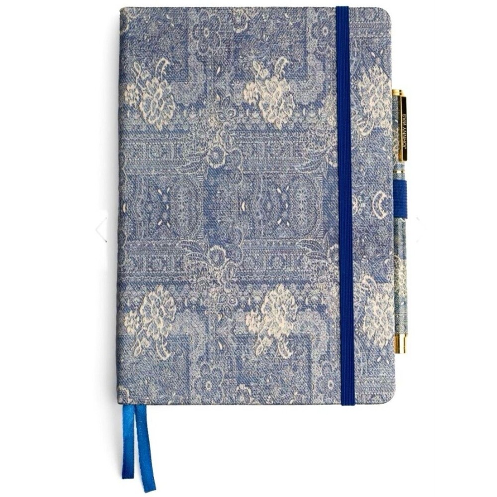NEW Johnny Was Denim Embroidery Journal and Pen Set Silk Blend Blue 8.5" x 6"